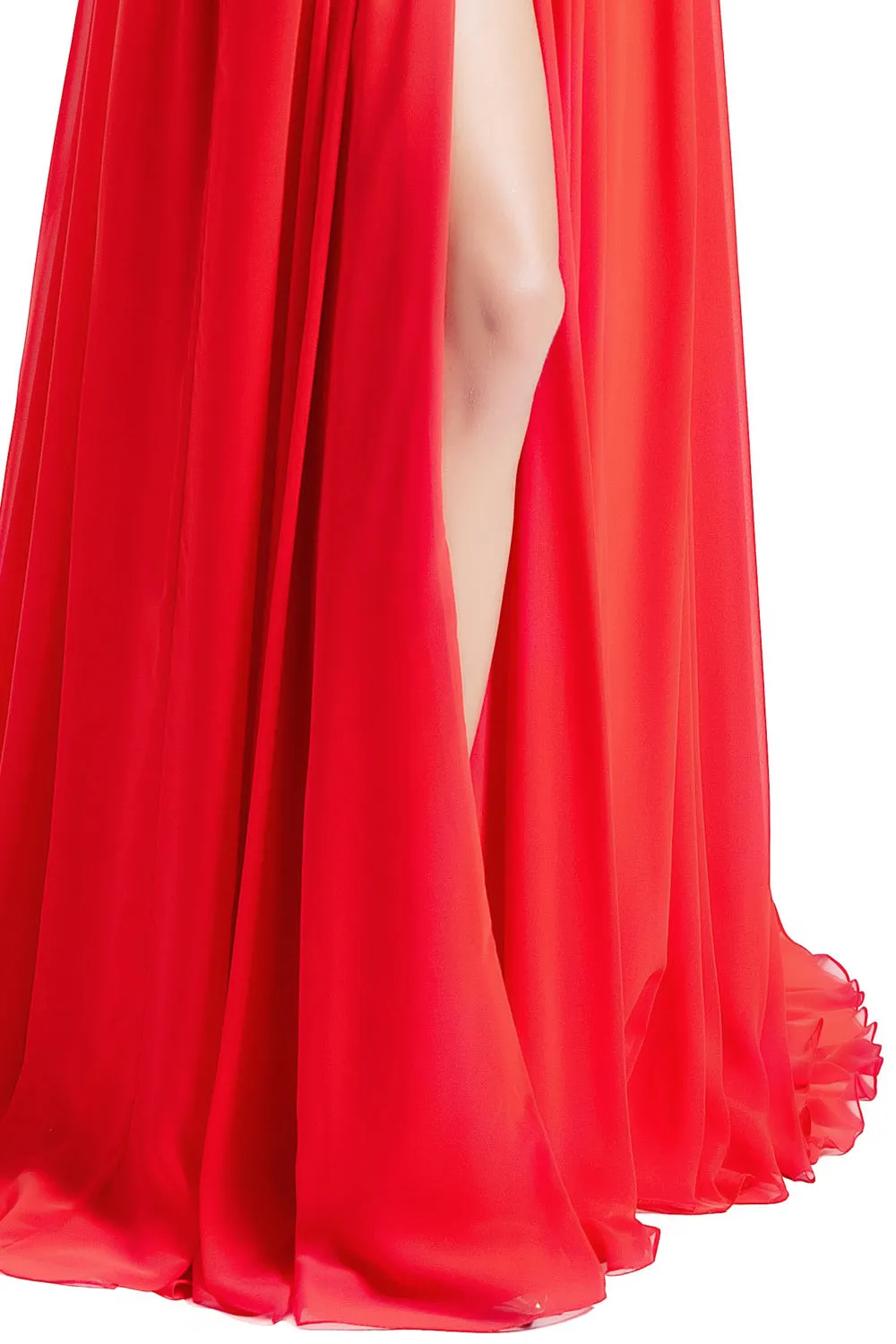 MACloth Women V Neck Long Prom Dresses Sleeveless Formal Evening Gown with Slit