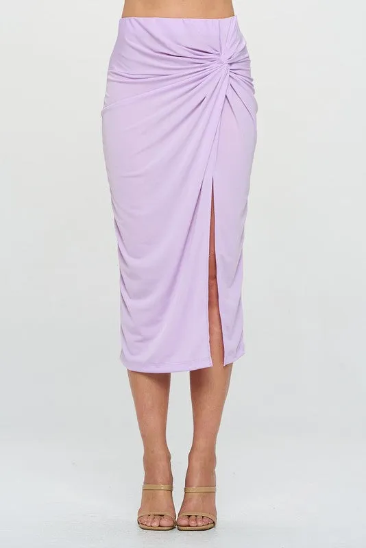 Made in USA Midi Skirt with Front Knot and Slit