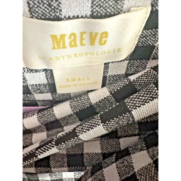 Maeve Anthropologie‎ Black White Gingham Plaid Removable Tie Pencil Skirt Small