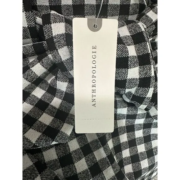 Maeve Anthropologie‎ Black White Gingham Plaid Removable Tie Pencil Skirt Small