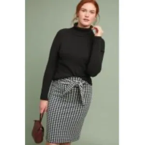 Maeve Anthropologie‎ Black White Gingham Plaid Removable Tie Pencil Skirt Small
