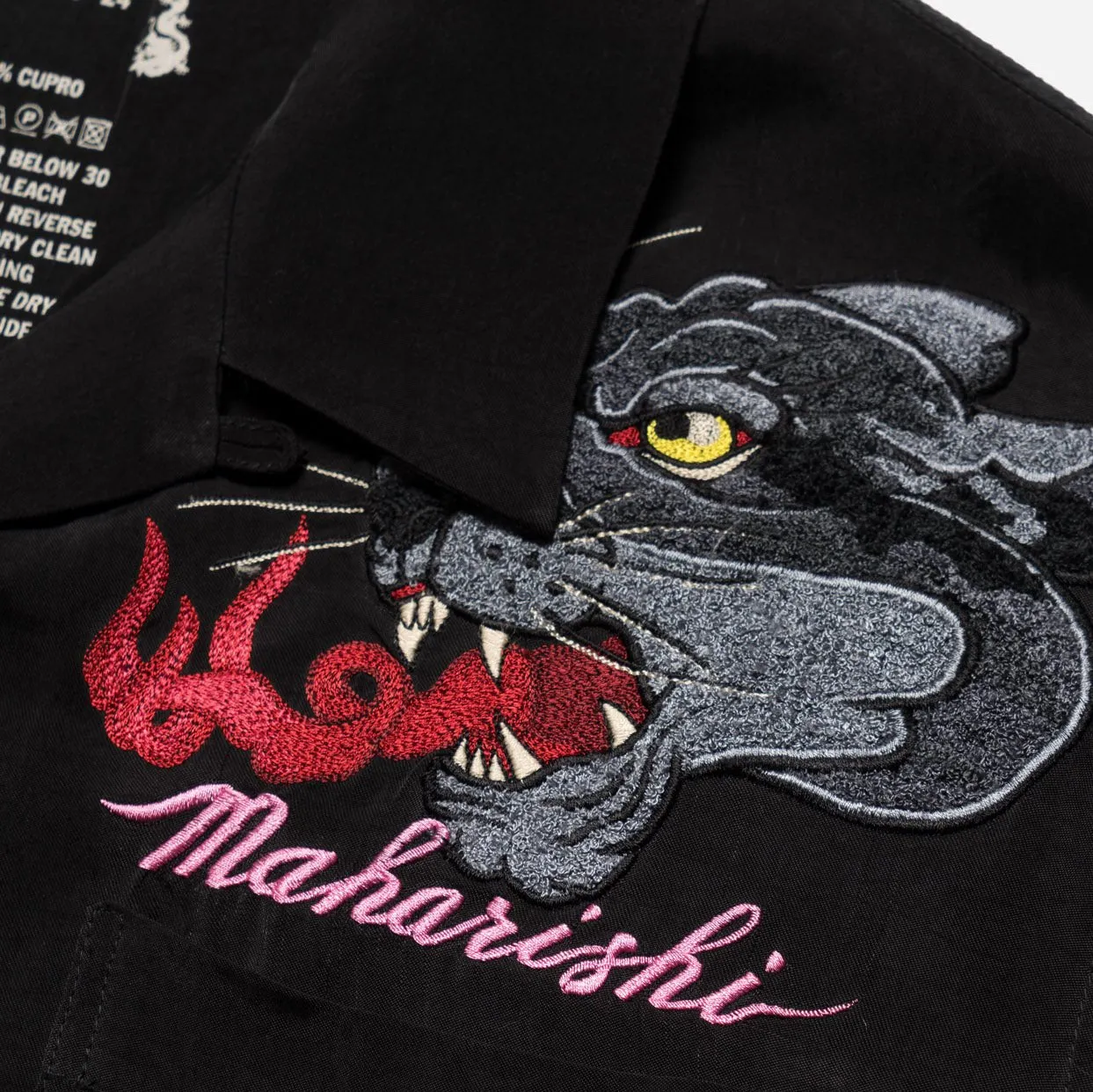 Maharishi Dual Panthers Camp Collar Shirt Black