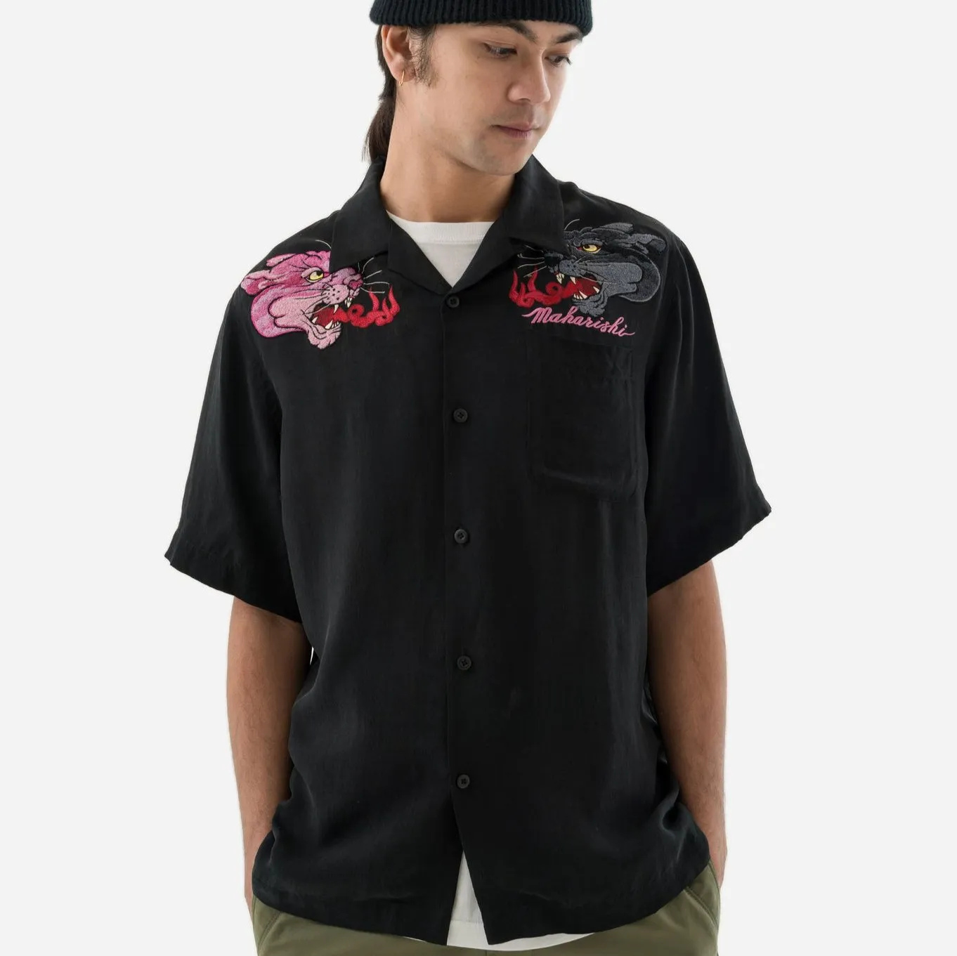 Maharishi Dual Panthers Camp Collar Shirt Black