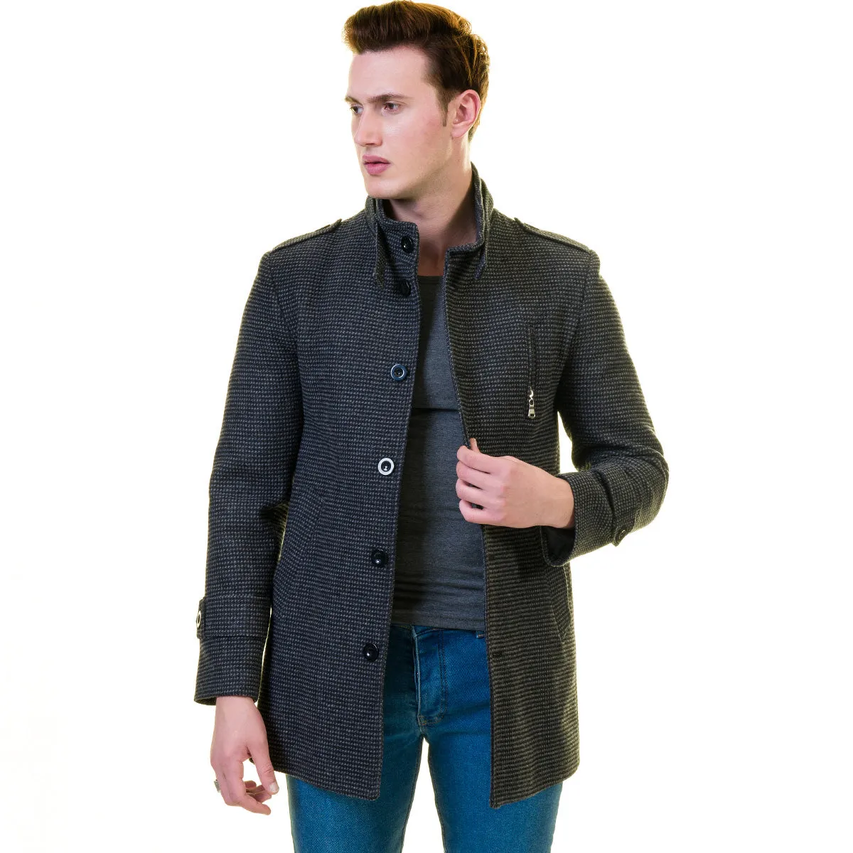 Men's European Dark Grey Wool Coat Jacket Tailor fit Fine Luxury Quality Work and Casual