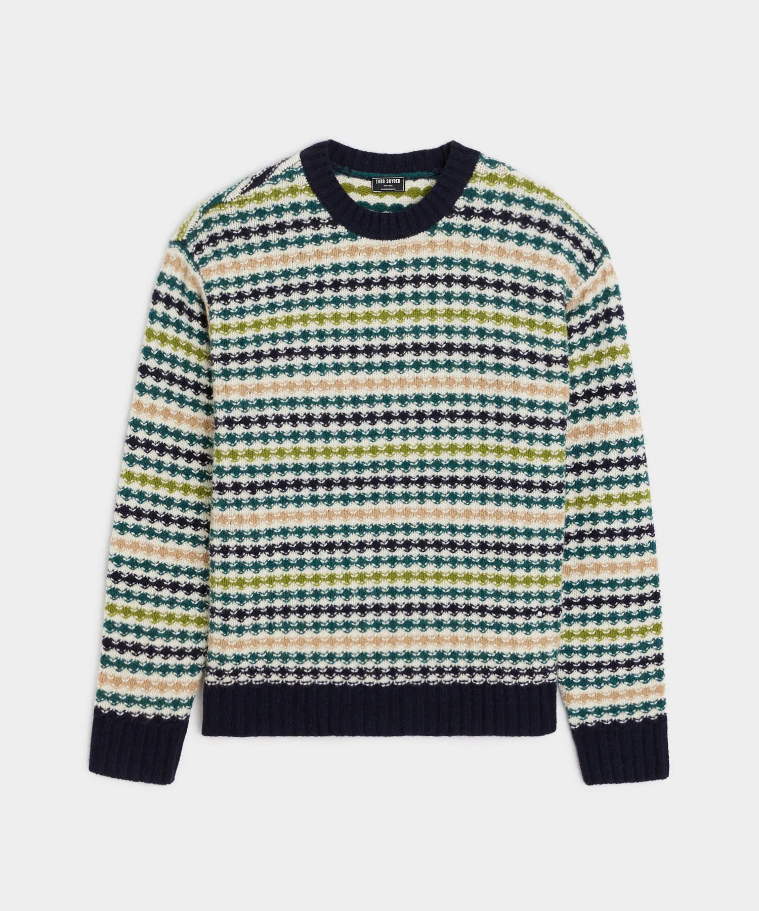 Merino Bubble Stripe Crewneck Sweater in Dark Teal