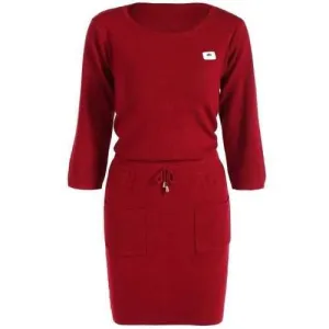 Mini Drawstring Sweater Dress - Dark Red One Size
