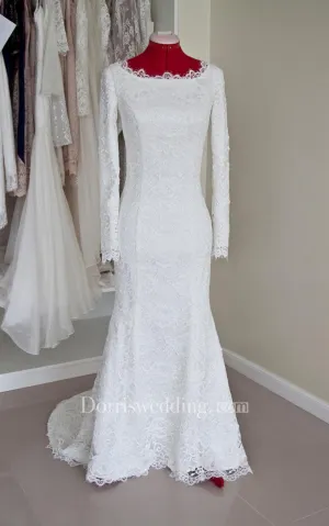 Modest Lace Long Sleeve Mermaid Wedding Dress-ET_711078
