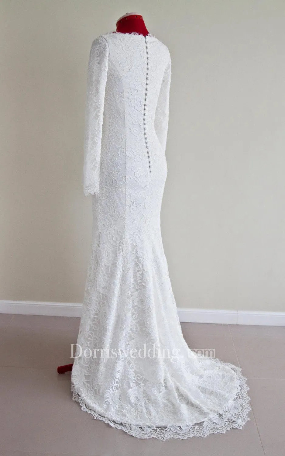 Modest Lace Long Sleeve Mermaid Wedding Dress-ET_711078