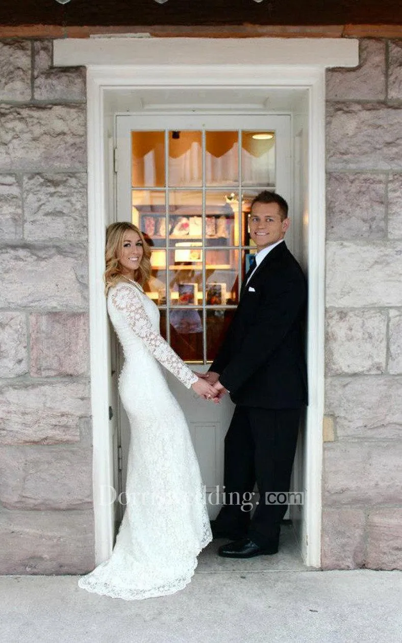 Modest Lace Long Sleeve Mermaid Wedding Dress-ET_711078
