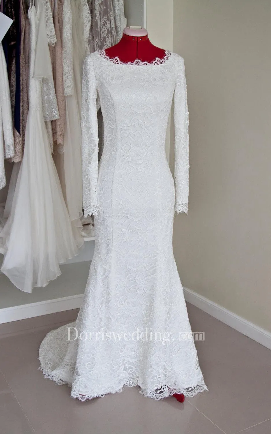 Modest Lace Long Sleeve Mermaid Wedding Dress-ET_711078
