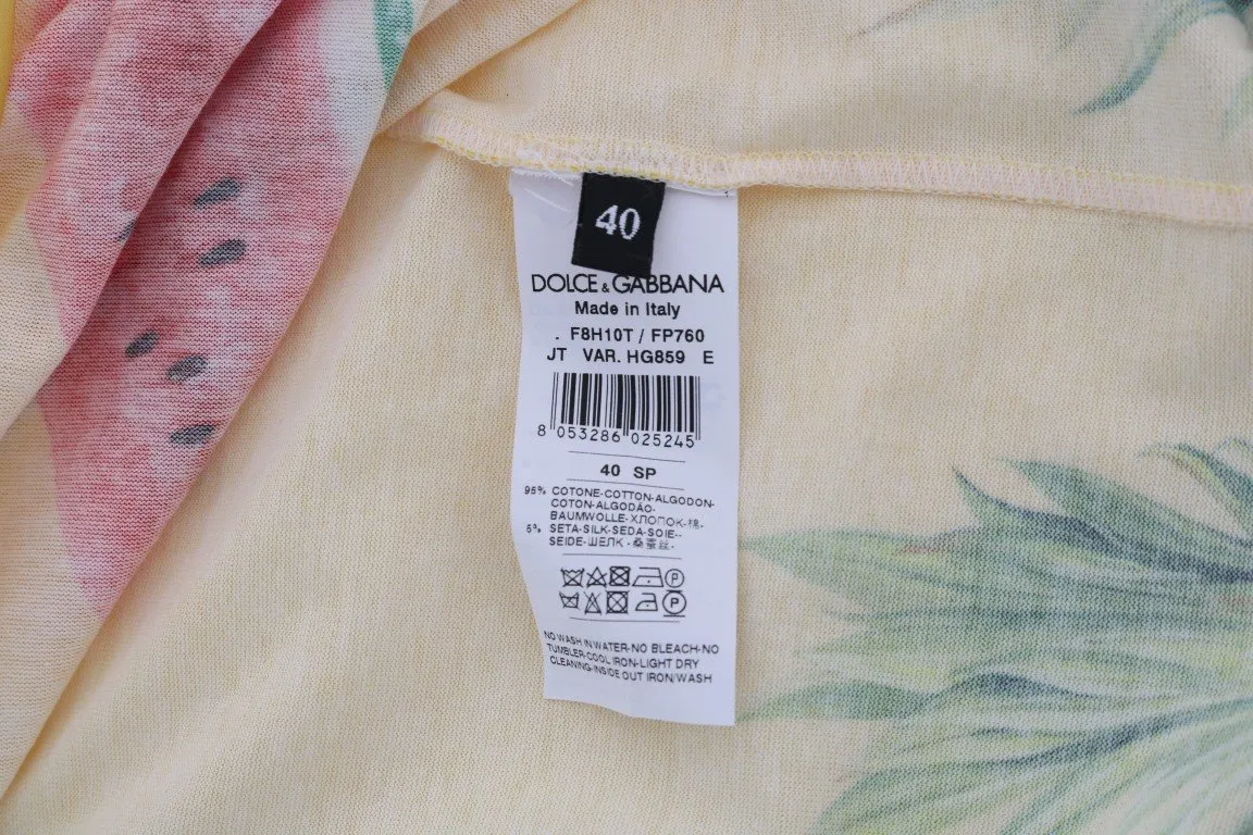 Multicolor Fruit-Print Tie Top Blouse