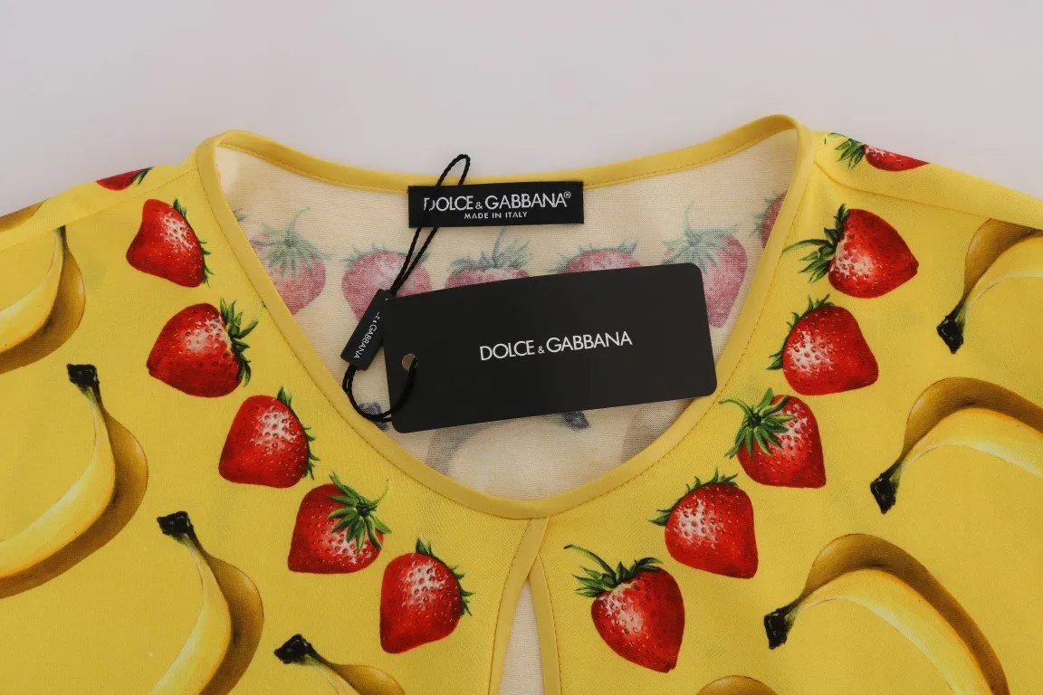 Multicolor Fruit-Print Tie Top Blouse