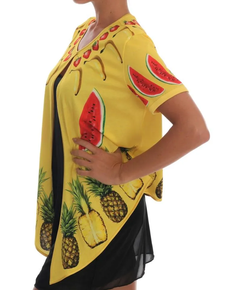 Multicolor Fruit-Print Tie Top Blouse