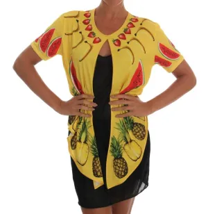 Multicolor Fruit-Print Tie Top Blouse
