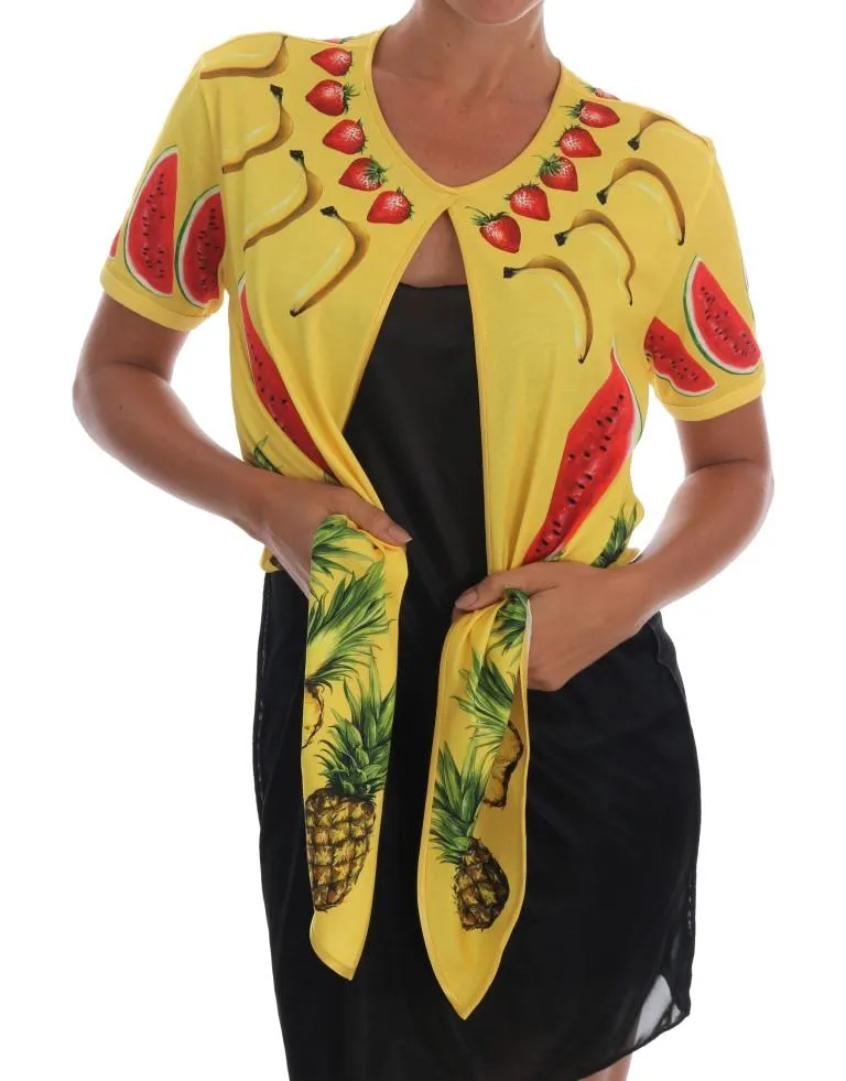 Multicolor Fruit-Print Tie Top Blouse