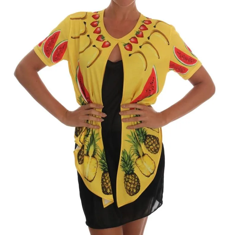 Multicolor Fruit-Print Tie Top Blouse