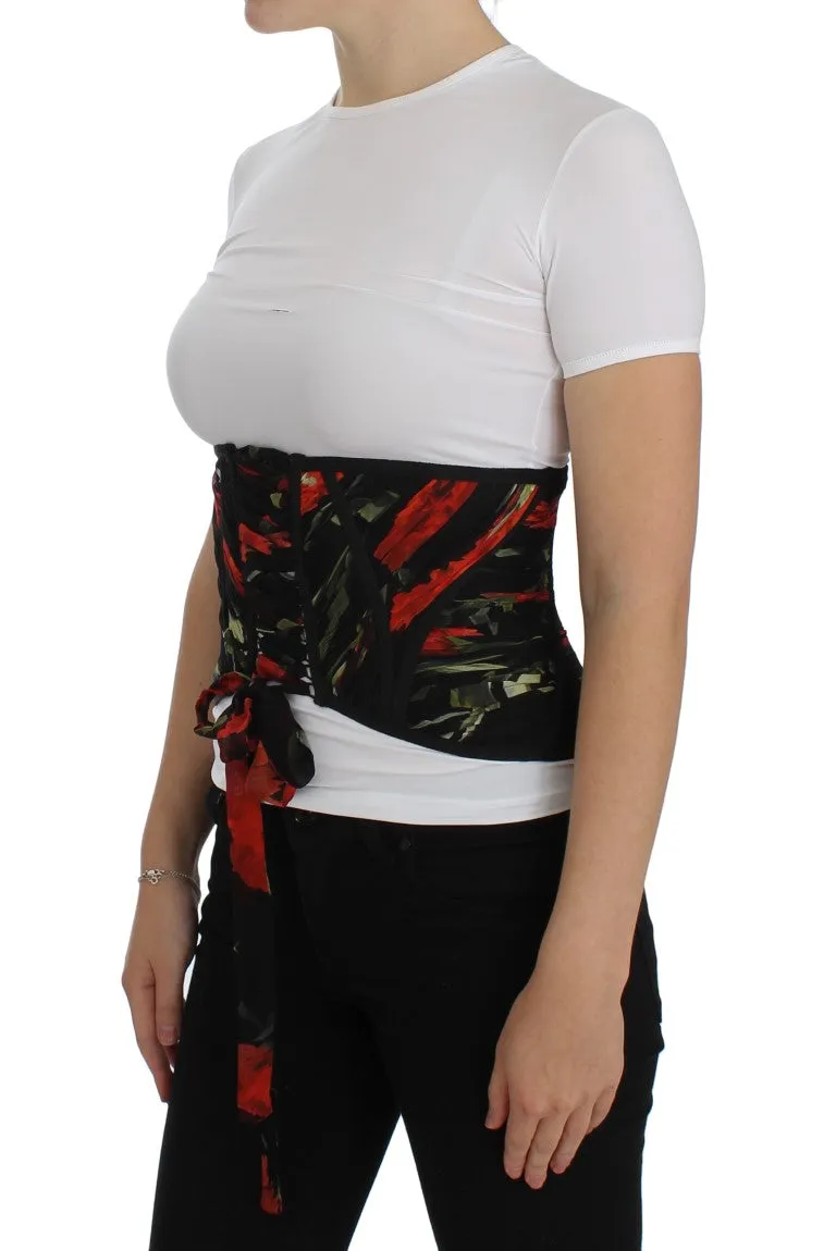 Multicolor Roses Print Waist Corset Belt