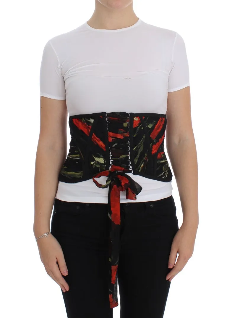 Multicolor Roses Print Waist Corset Belt