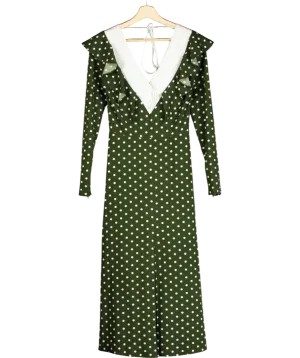 MUSE Green Polka Dot Tie Back Midi Dress UK 8