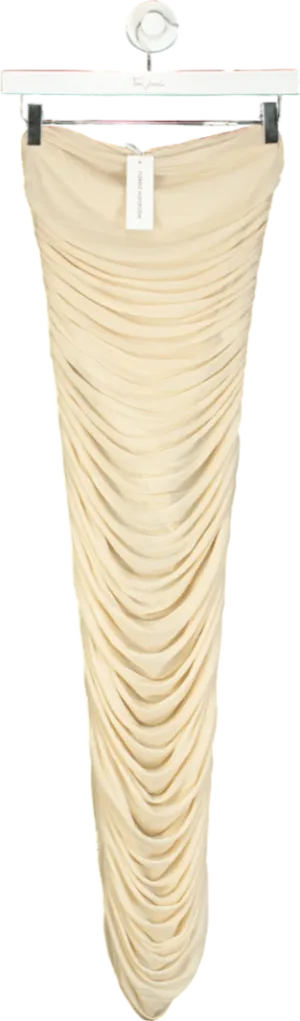 Naked Wardrobe Beige Mesh Ruched Tuve Midi Dress UK S