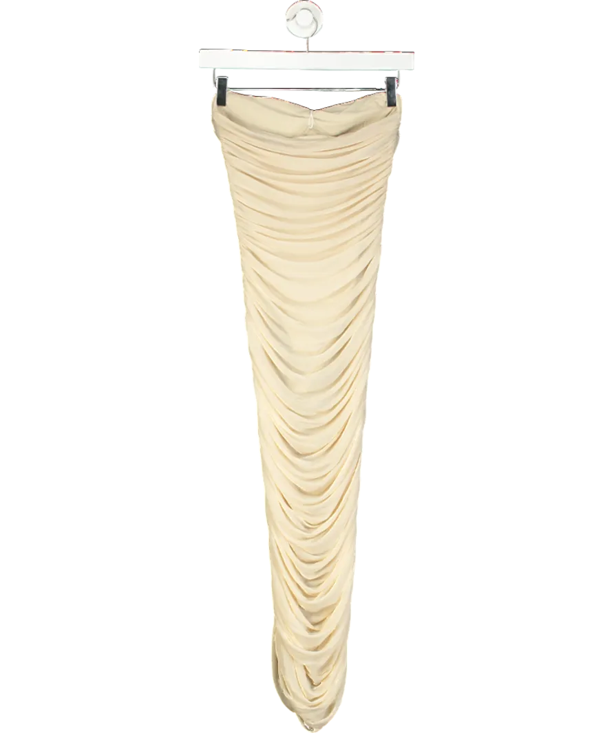 Naked Wardrobe Beige Mesh Ruched Tuve Midi Dress UK S