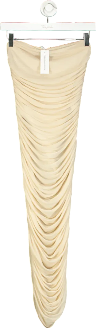Naked Wardrobe Beige Mesh Ruched Tuve Midi Dress UK S