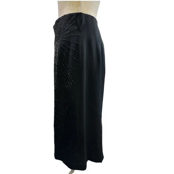 NANETTE LEPORE Rock the Boat Silk Beaded Black Pencil Skirt Size 10 NWT