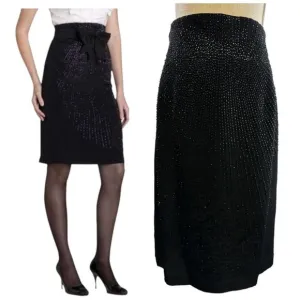 NANETTE LEPORE Rock the Boat Silk Beaded Black Pencil Skirt Size 10 NWT