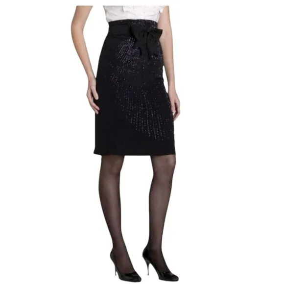 NANETTE LEPORE Rock the Boat Silk Beaded Black Pencil Skirt Size 10 NWT