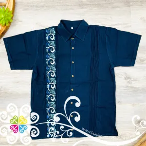 Navy Blue Plumeado - Embroider Men Shirt