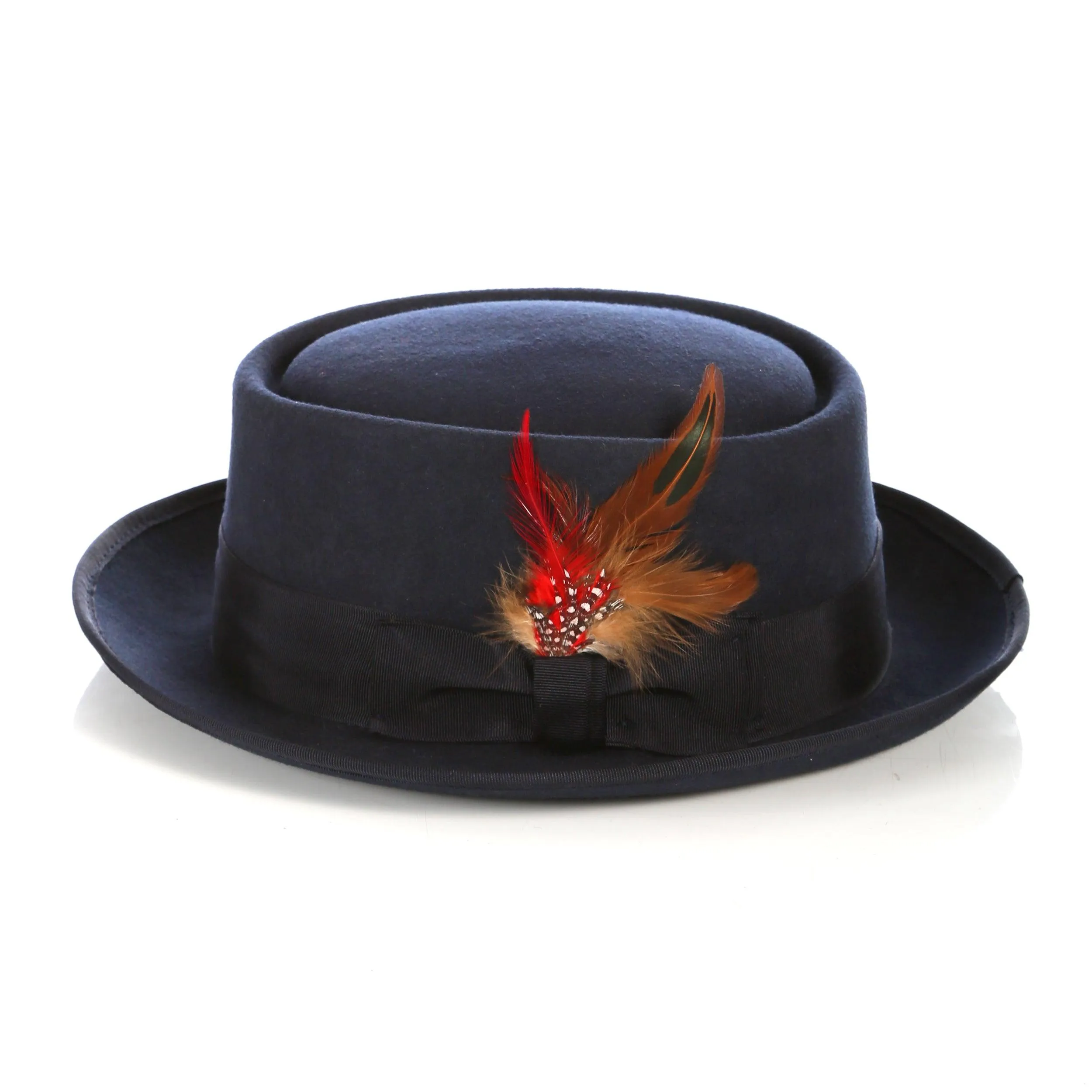 Navy Pork Pie Premium Wool Hat