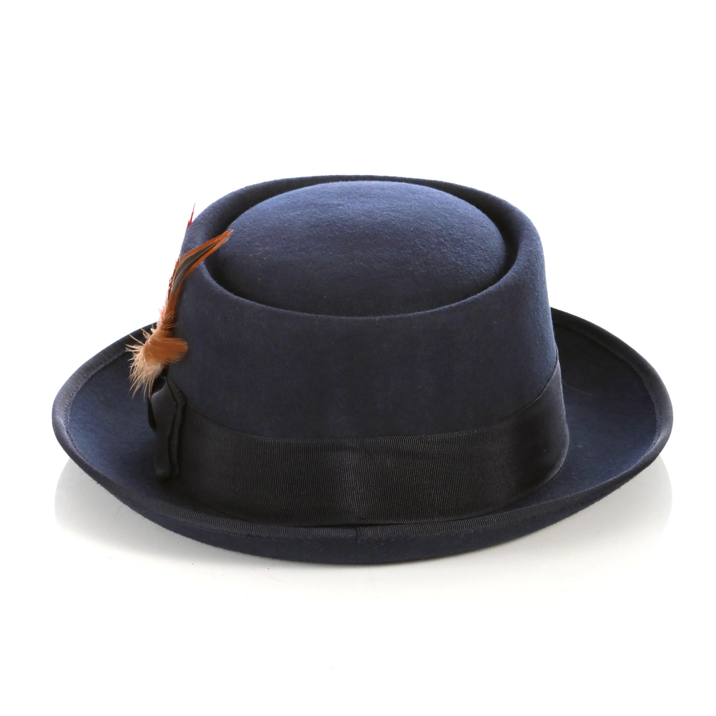 Navy Pork Pie Premium Wool Hat