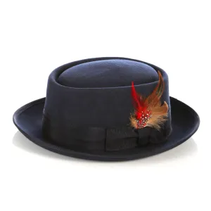 Navy Pork Pie Premium Wool Hat