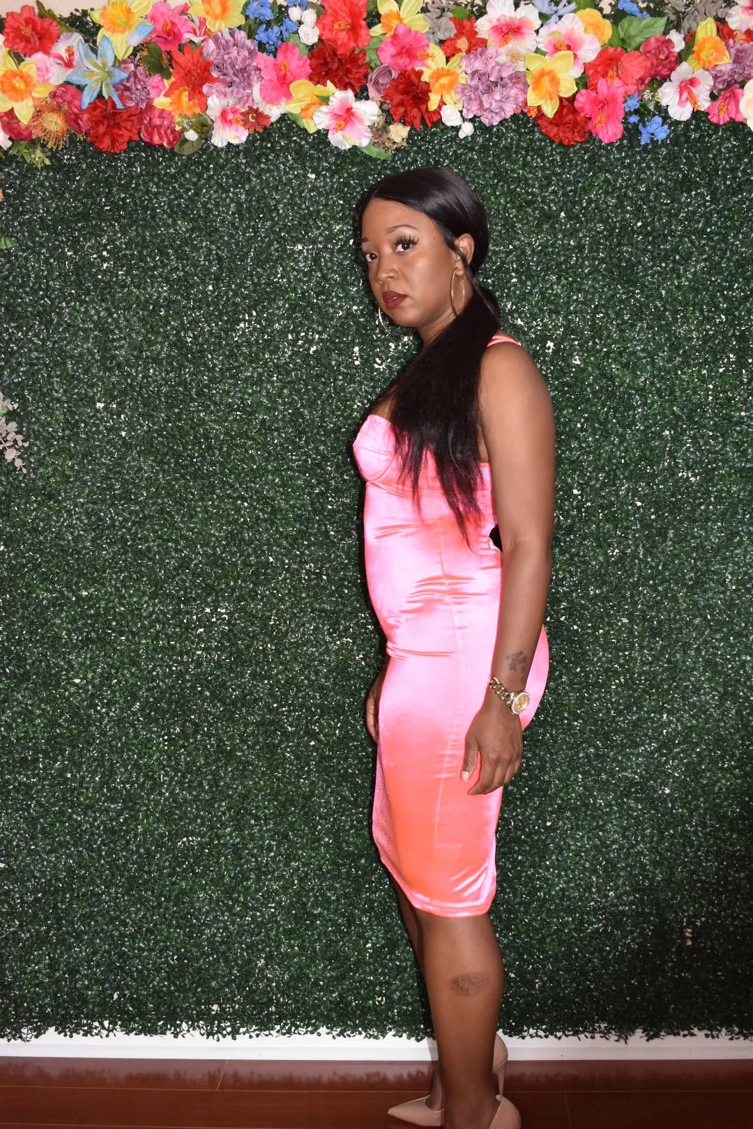 Neon pink Keisha midi dress