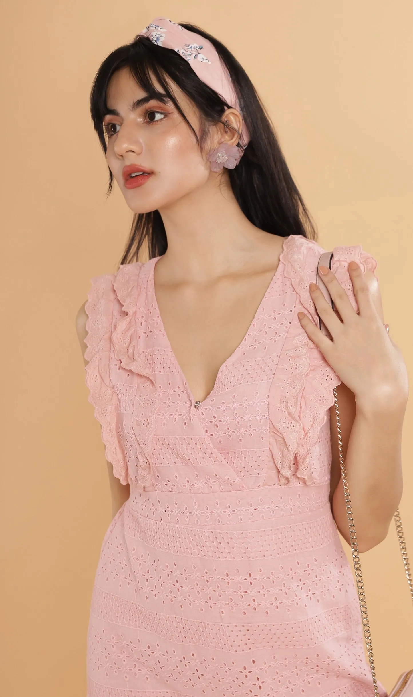 NERINE Ruffled Eyelet Dress (Blush)