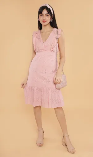 NERINE Ruffled Eyelet Dress (Blush)