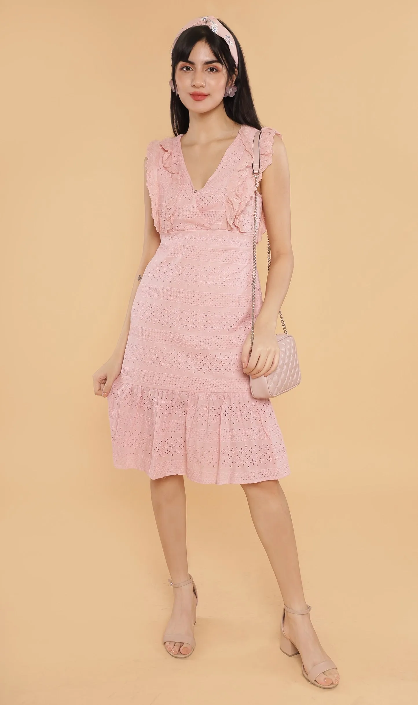 NERINE Ruffled Eyelet Dress (Blush)