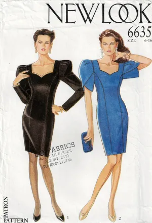 New Look 6635 Womens Sweetheart Neck Tulip Sleeve Bridesmaid Evening Formal Dress 1980s Vintage Sewing Pattern Size 6 - 16 UNCUT Factory Folded