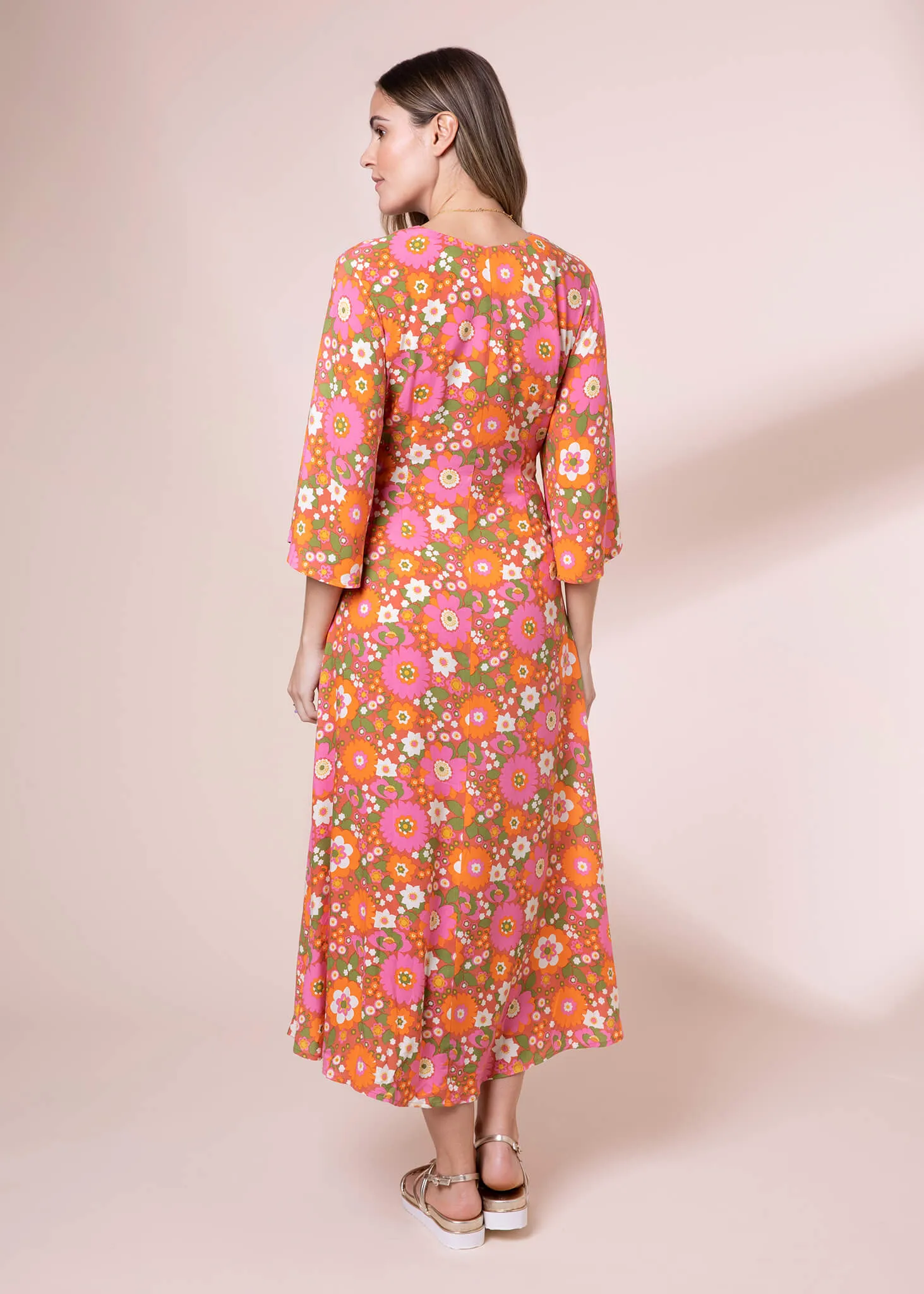 Nostalgic Flower EcoVero Erin Midi Dress (Pink)