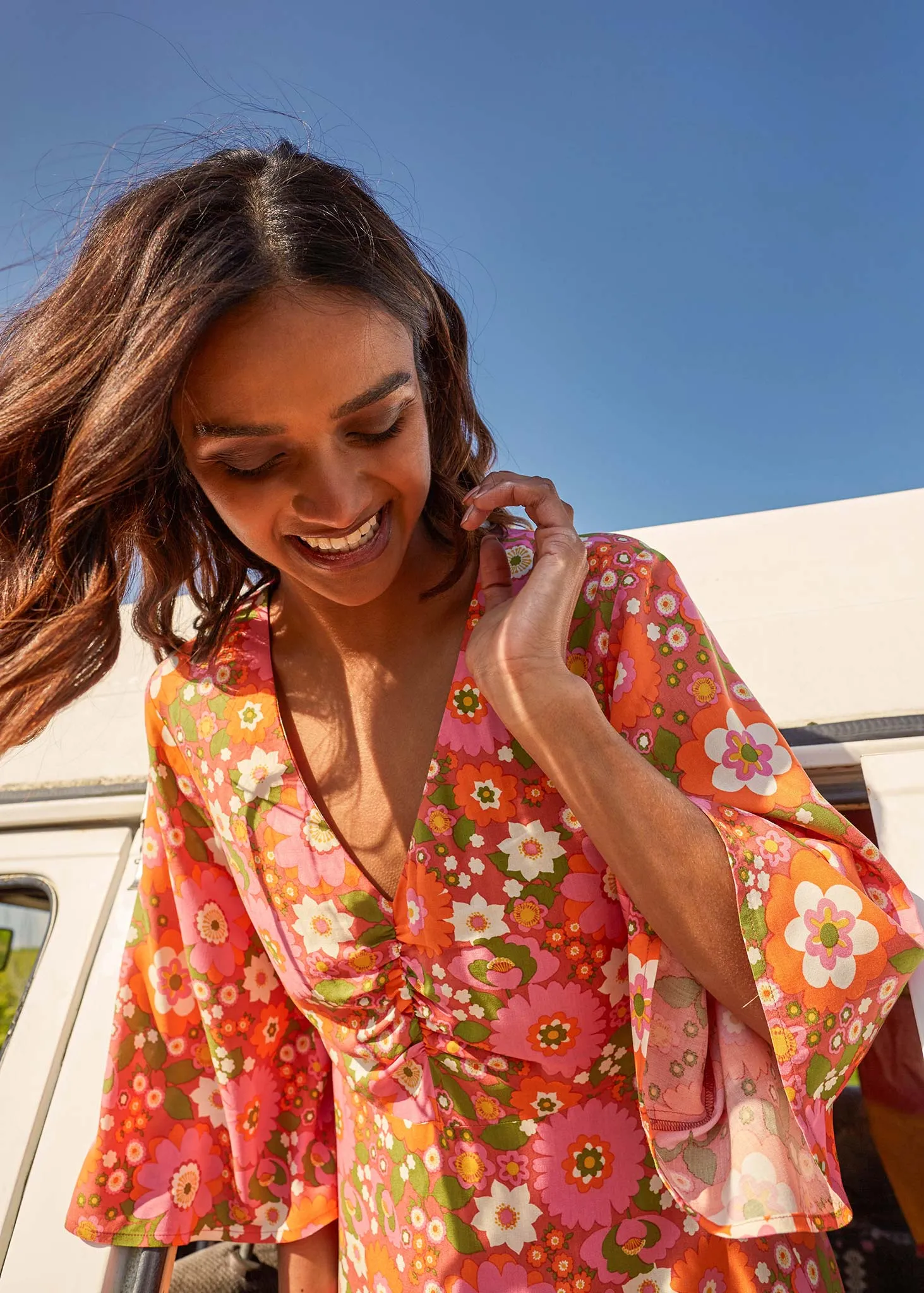Nostalgic Flower EcoVero Erin Midi Dress (Pink)
