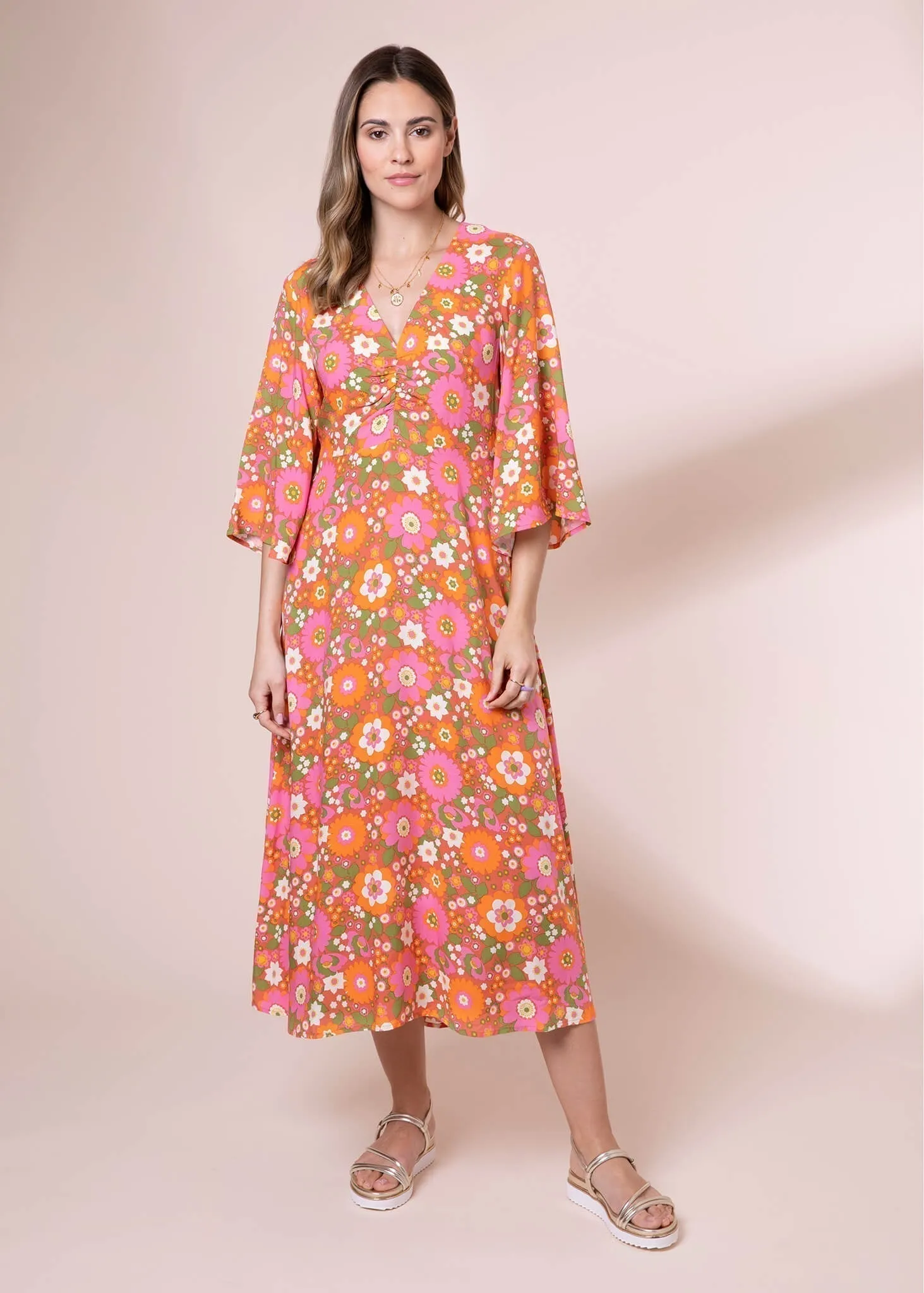 Nostalgic Flower EcoVero Erin Midi Dress (Pink)