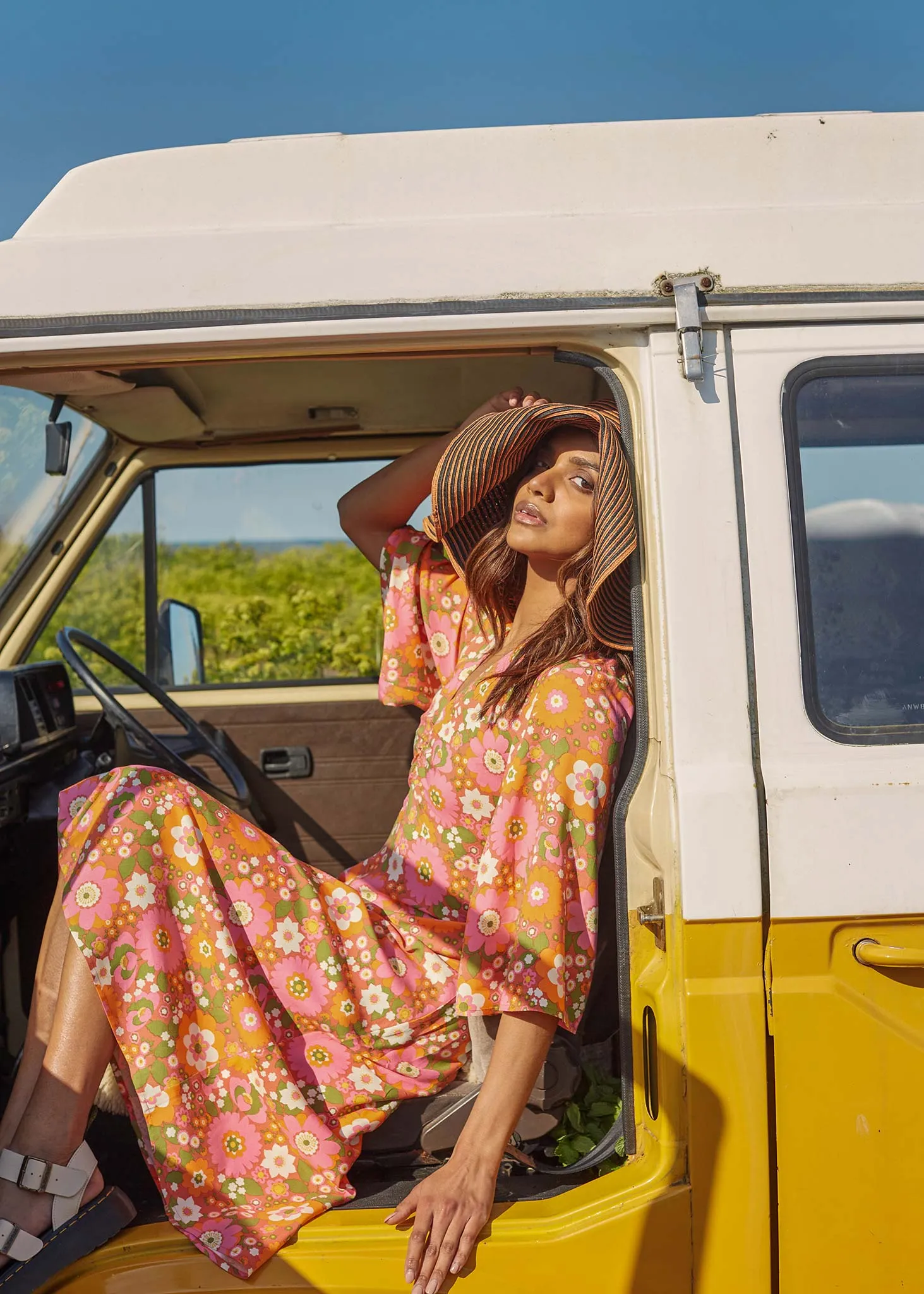 Nostalgic Flower EcoVero Erin Midi Dress (Pink)