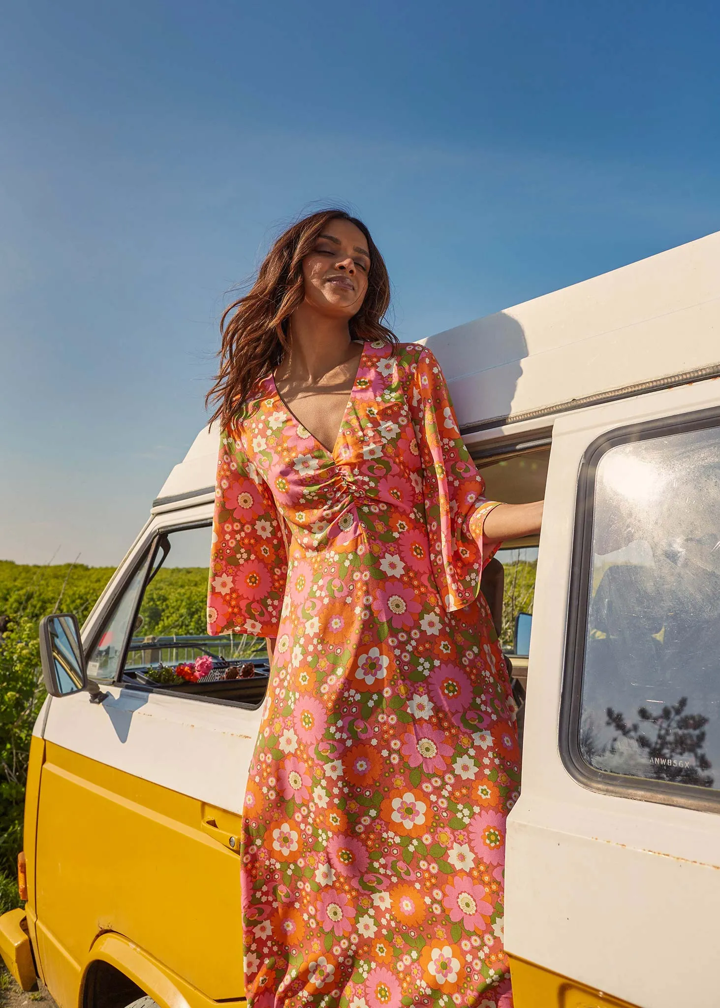 Nostalgic Flower EcoVero Erin Midi Dress (Pink)