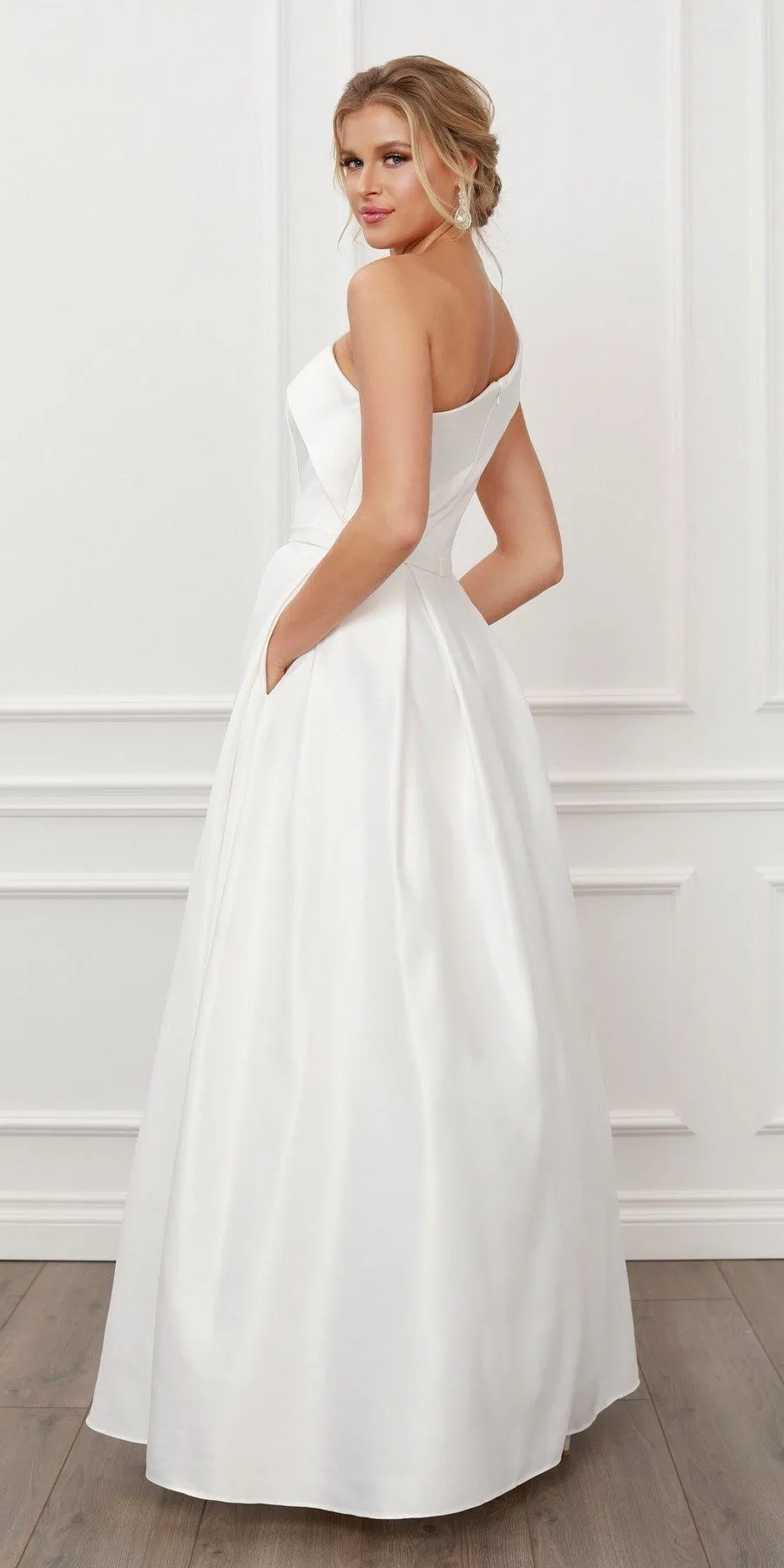 Nox Anabel E469 Elegant One Shoulder Long Satin A-Line Dress