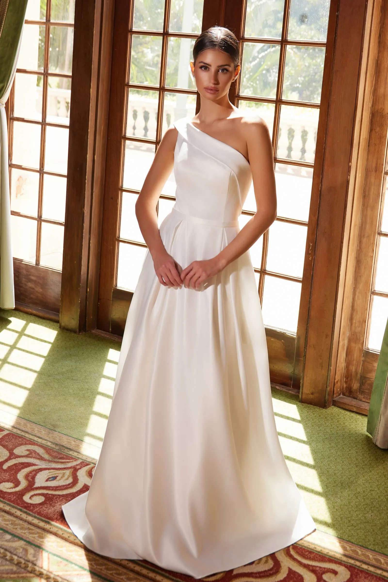 Nox Anabel E469 Elegant One Shoulder Long Satin A-Line Dress