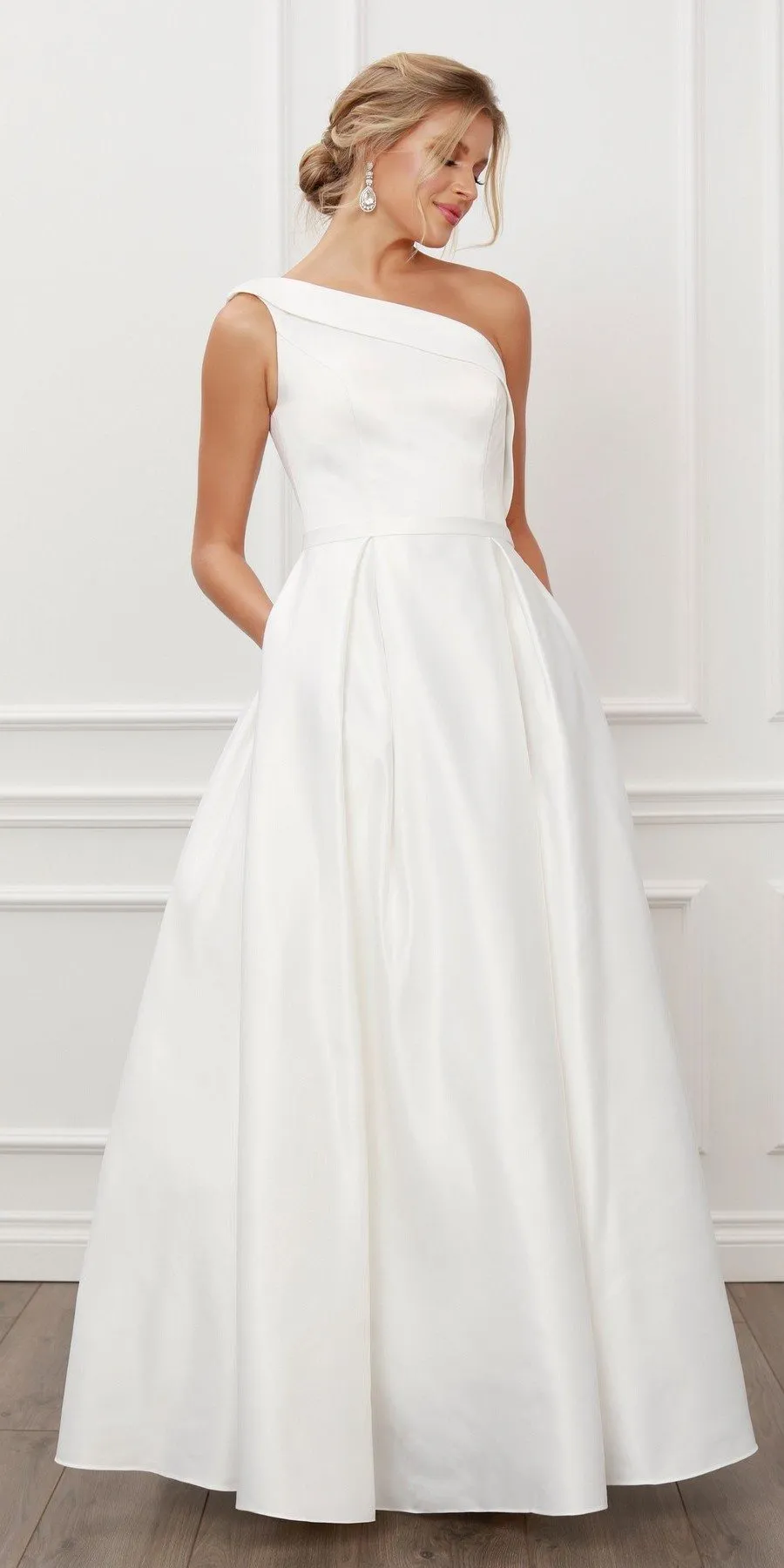 Nox Anabel E469 Elegant One Shoulder Long Satin A-Line Dress