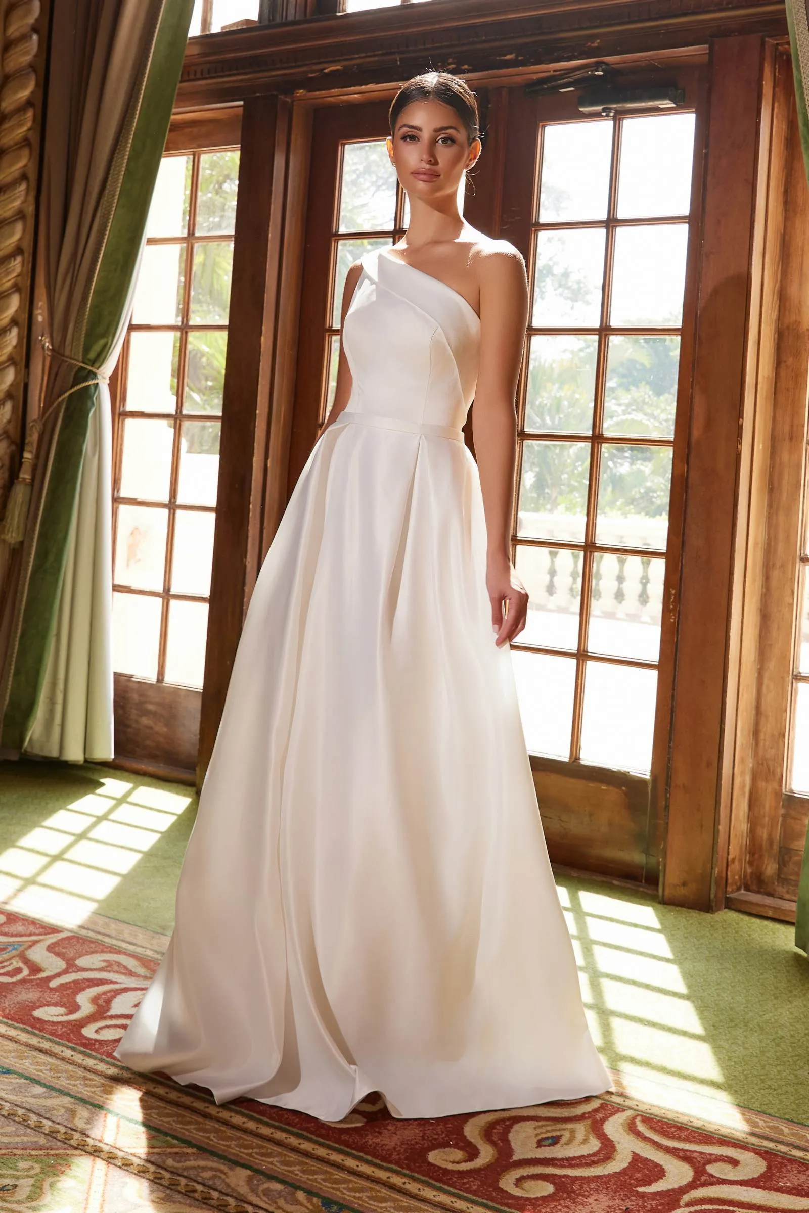 Nox Anabel E469 Elegant One Shoulder Long Satin A-Line Dress