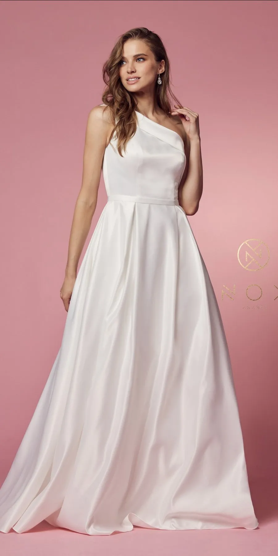 Nox Anabel E469 Elegant One Shoulder Long Satin A-Line Dress