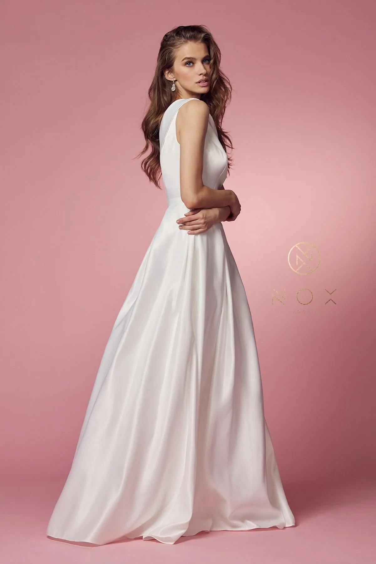 Nox Anabel E469 Elegant One Shoulder Long Satin A-Line Dress