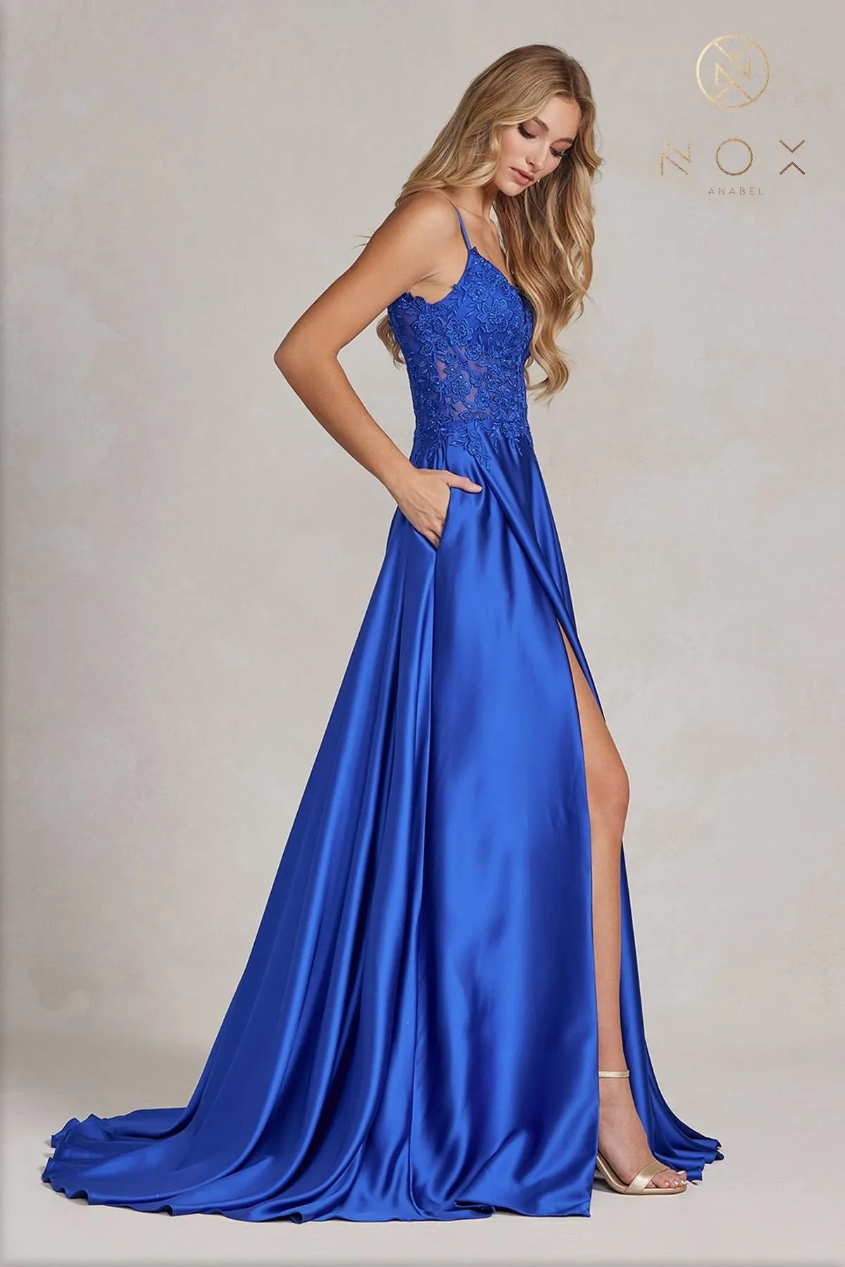 Nox Anabel K1121 Floor Length A-line Formal Gown with Pockets